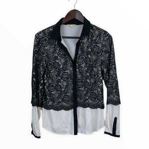 Gianni Bini | ivory & black lace blouse